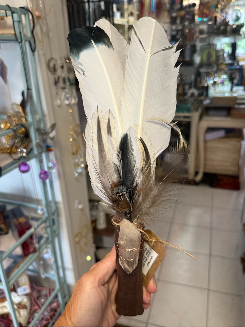 Mystic Feather Smudge Fan in White, Black, Brown